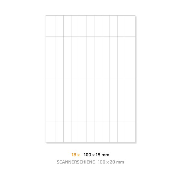 10 Bögen | Etiketteneinleger für Scannerschiene im Format 100 x 20 mm auf perforiertem A4 Bogen
